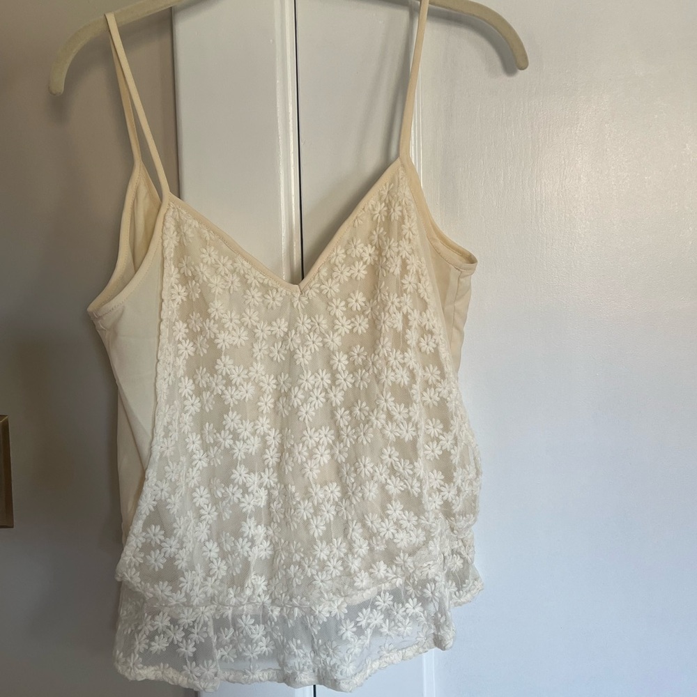 Cream Flowered deep back tank top